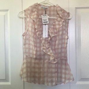 XS Pink and White Plaid Flouncy Blouse